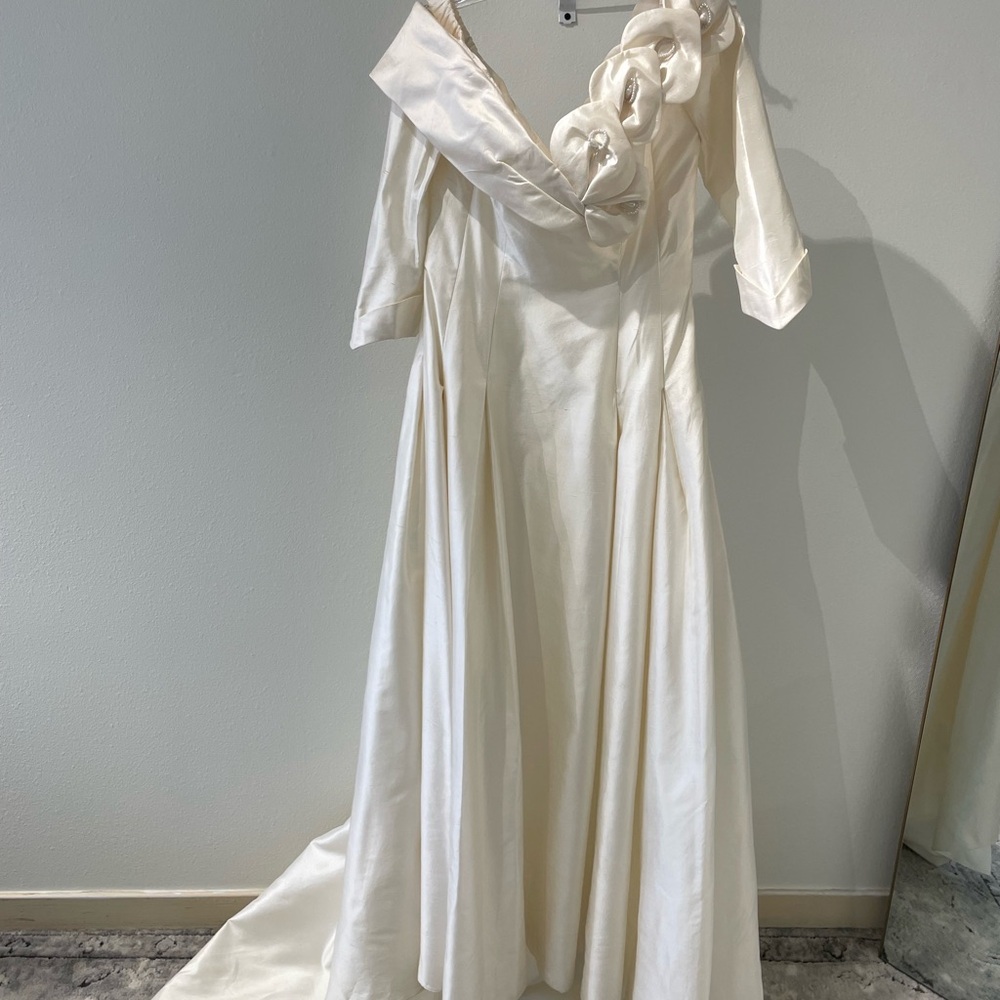 Off Shoulder Vintage Wedding Gown with Floral Detail